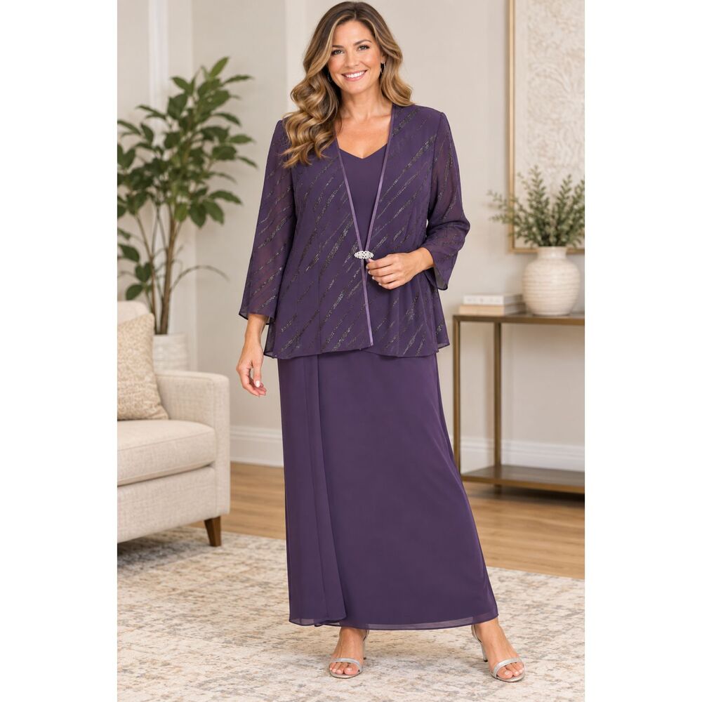 R&M Richards Womens Size 14WP Petite Purple 2 Piece Dress Jacket Formal Evening